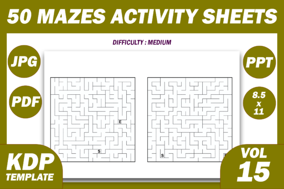 50 Maze Puzzles KDP Interior Volume 15: A Practical Asset for Activity Book Creators